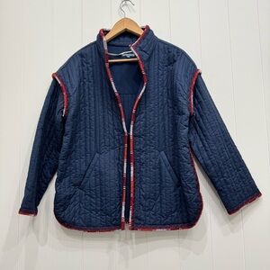 Democracy Cotton Long Sleeve Funnel Neck Quilted Embroidered Edge Jacket S Navy